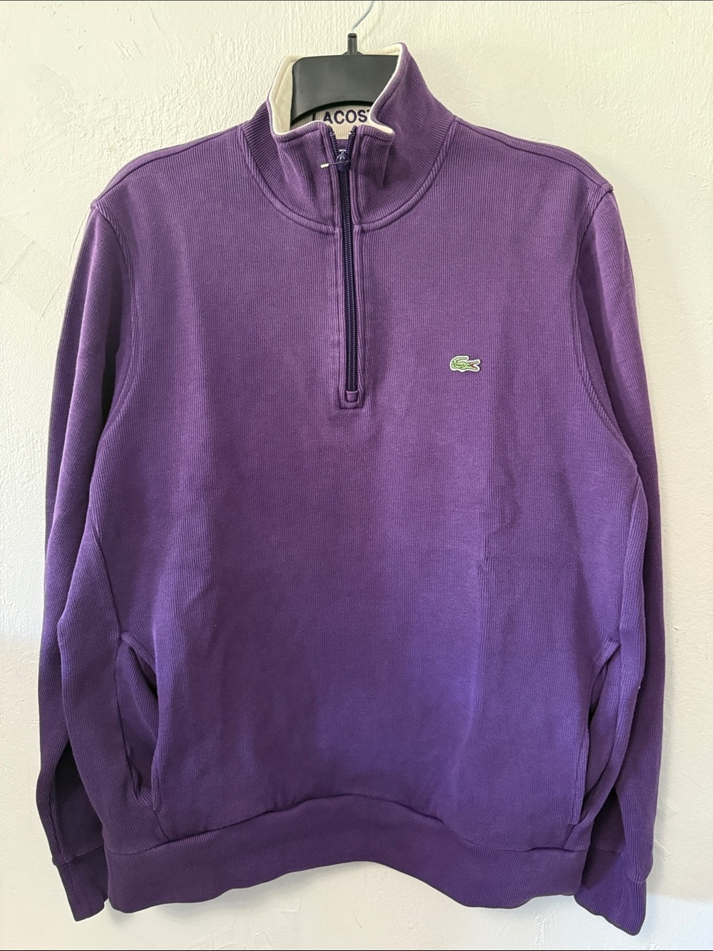 Lacoste Men's Purple Half-Zip Cotton Sweatshirt Sweater Size 5 US Narcisse